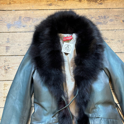 Petrol Leather & Fur Coat