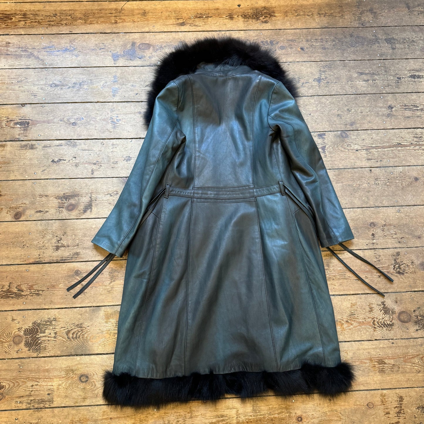 Petrol Leather & Fur Coat