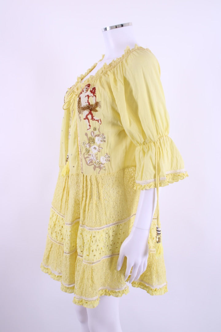 Las Noches Ibiza S/S Embroidered Tunic Dress Yellow S | Default Title, Red