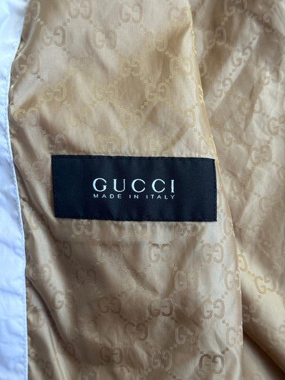 Gucci Signature Stripe Trim White Poly Bomber Jacket