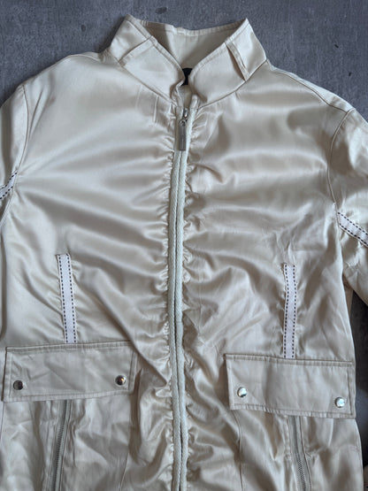 Marc Jacobs Ivory Satin Ribbon Ruched Sleeve Jacket (SOLD AS SEEN) | Small, Multicoloured