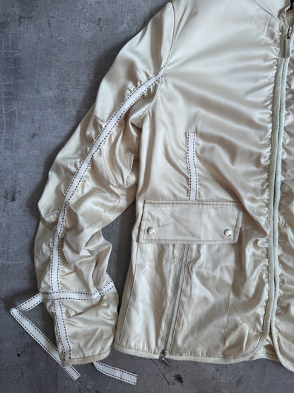 Marc Jacobs Ivory Satin Ribbon Ruched Sleeve Jacket (SOLD AS SEEN) | Small, Multicoloured