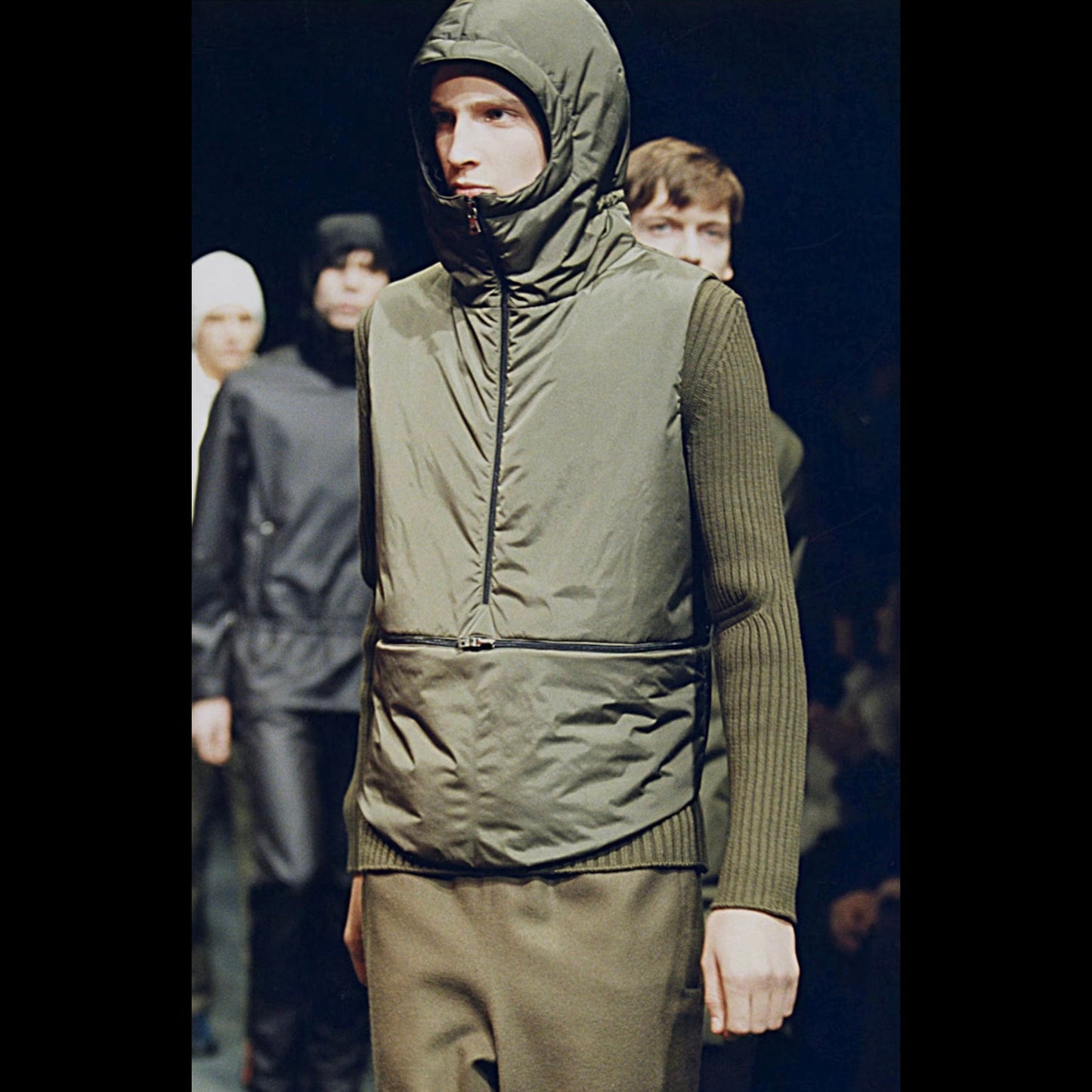 Prada Sport Khaki FW99 Runway Packable Nylon Hooded Gilet Vest | Large, Khaki