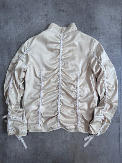 Marc Jacobs Ivory Satin Ribbon Ruched Sleeve Jacket (SOLD AS SEEN) | Small, Multicoloured