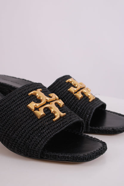 Tory Burch Eleanor Raffia Sandal Black 7 | O/S, Black