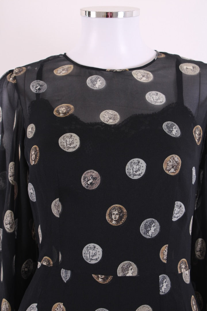 Dolce & Gabbana S/S Coin Print Dress Black/ Gold IT 44 | Default Title, Black