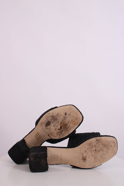 Tory Burch Eleanor Raffia Sandal Black 7 | O/S, Black