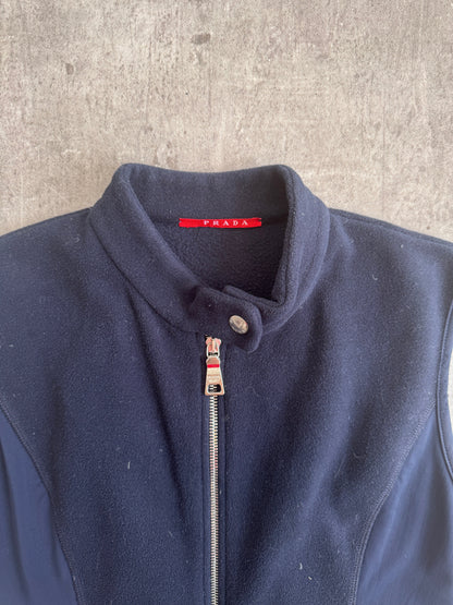 Prada Nylon Panel Tailored Navy Fleece Gilet | Small, Multicoloured