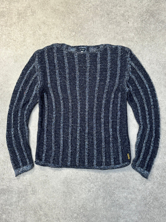 Armani Jeans Navy Multicolour Cable Knit Sweater