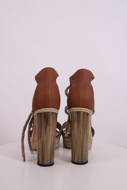 Jimmy Choo Espadrille Rope Tie Heels Tan/ Silver 40 | O/S, Silver