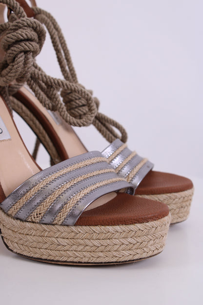 Jimmy Choo Espadrille Rope Tie Heels Tan/ Silver 40 | O/S, Silver
