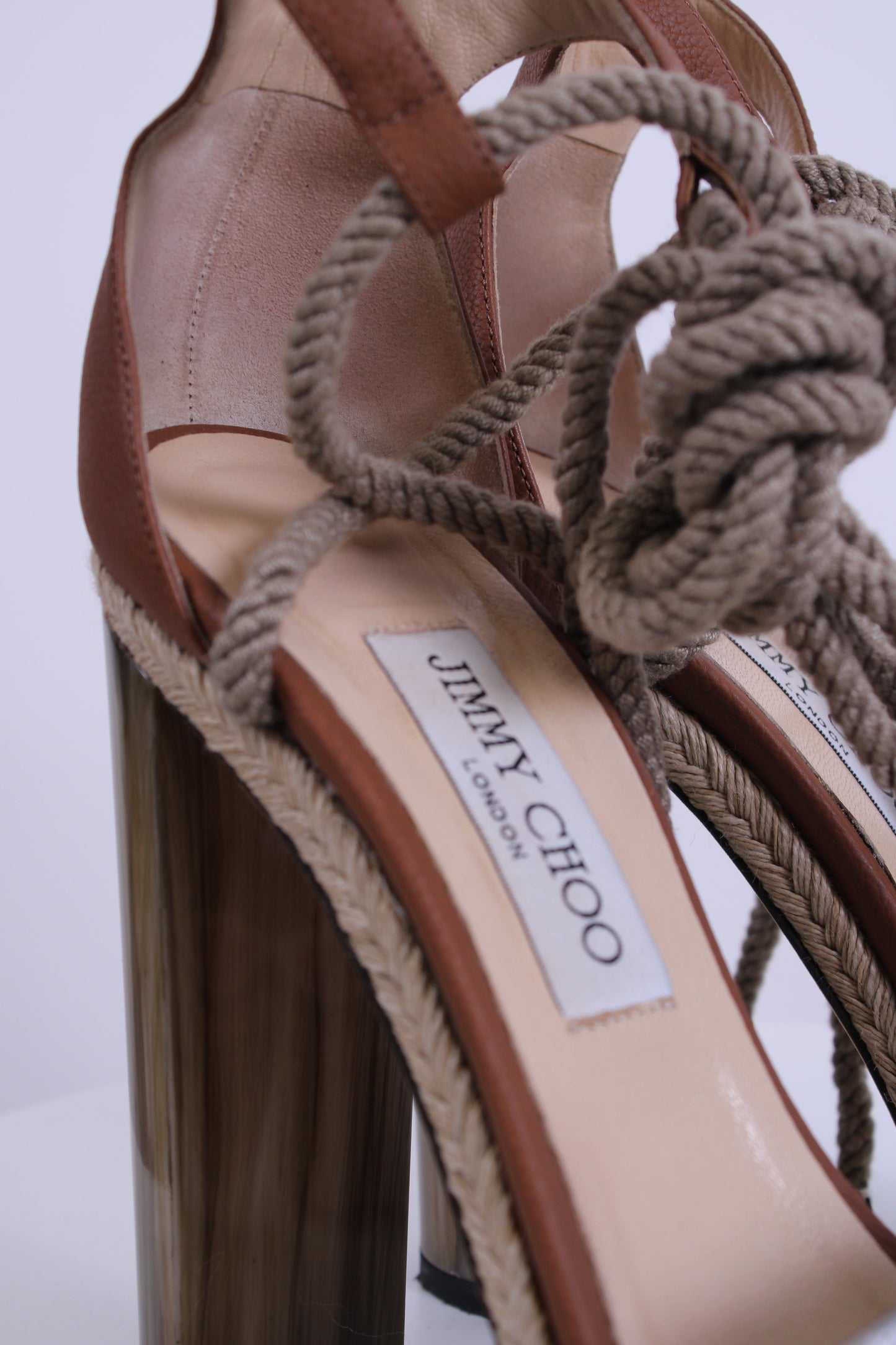 Jimmy Choo Espadrille Rope Tie Heels Tan/ Silver 40 | O/S, Silver