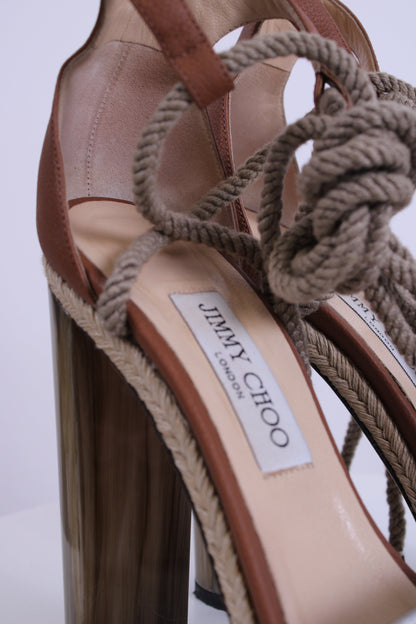 Jimmy Choo Espadrille Rope Tie Heels Tan/ Silver 40 | O/S, Silver