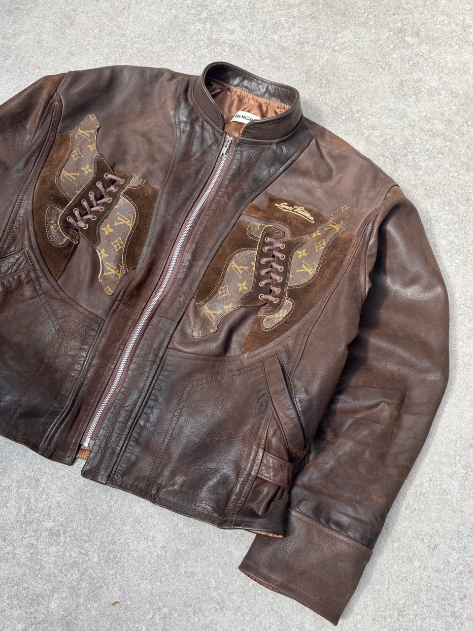 VT Rework: Louis Vuitton Lace Shoe Brown Leather Jacket