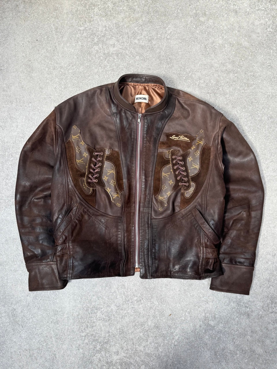 VT Rework: Louis Vuitton Lace Shoe Brown Leather Jacket
