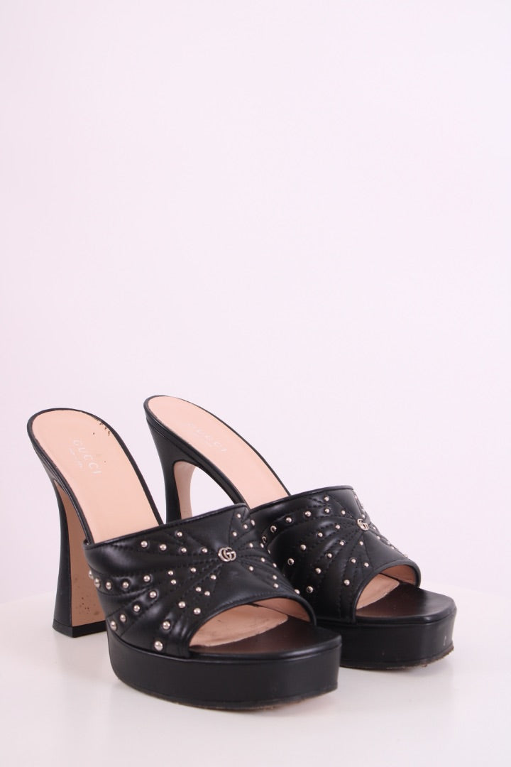 Gucci GG Studded Mule Heels Black 39 | DEFAULT TITLE, Black