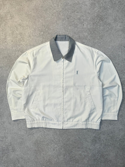 Yves Saint Laurent Check Collar Lightweight White Cotton Harrington Jacket