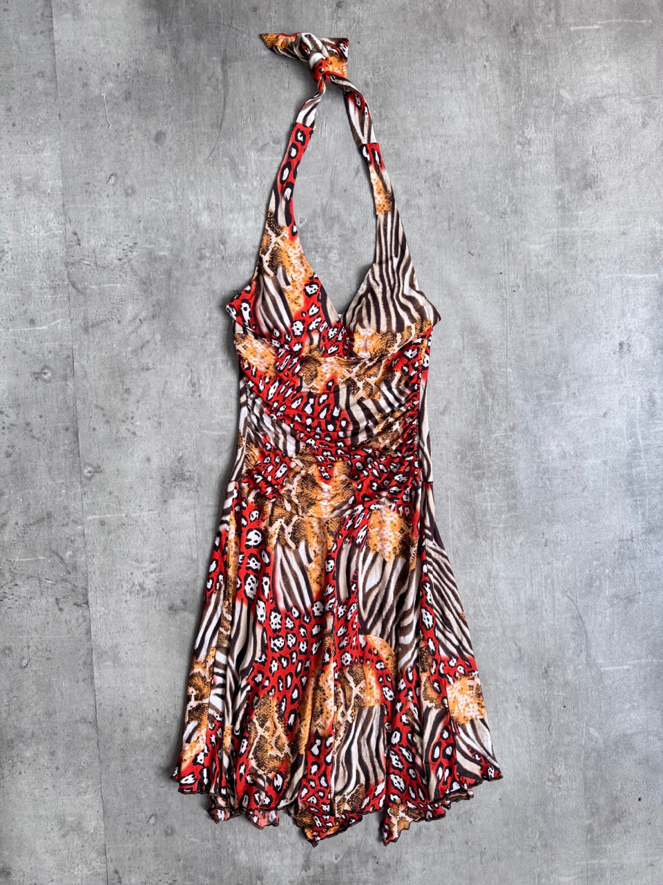 Animal Print Orange Halter Dress