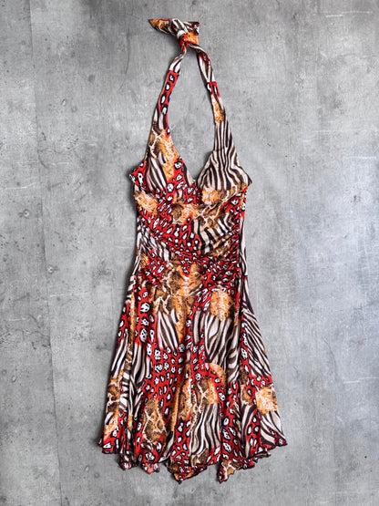 Animal Print Orange Halter Dress