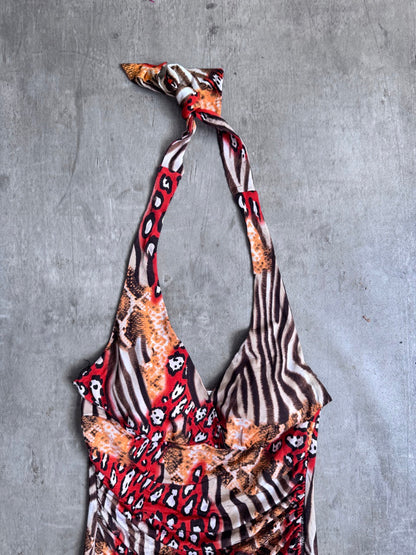 Animal Print Orange Halter Dress
