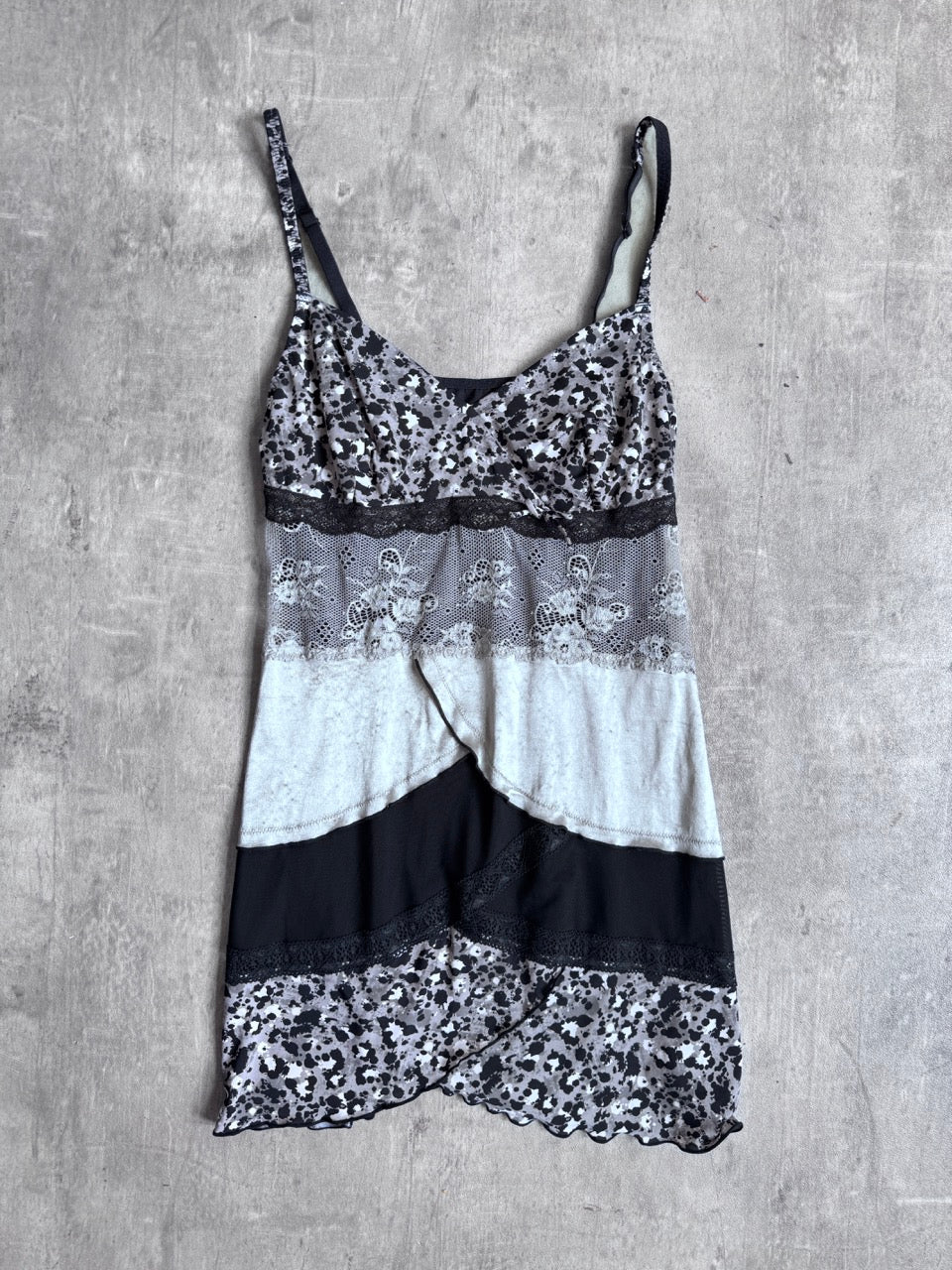 Lace Layered Grey Printed Cami Top