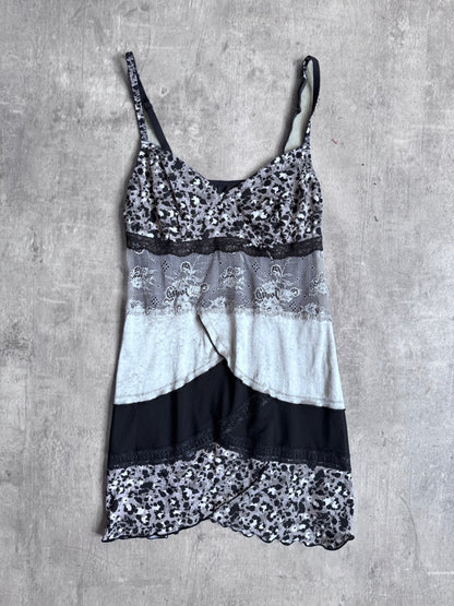 Lace Layered Grey Printed Cami Top