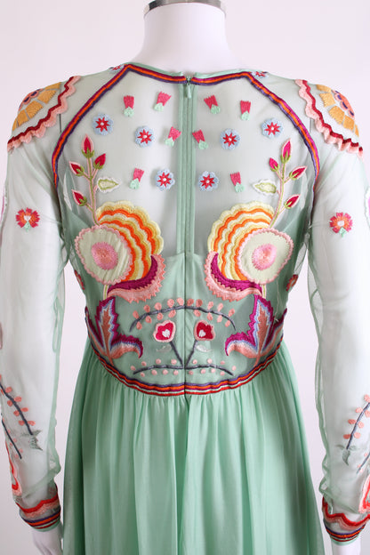 Temperley London L/S Folk Floral Embroidered Dress Mint/ Multi Colour 12 | O/S, Red