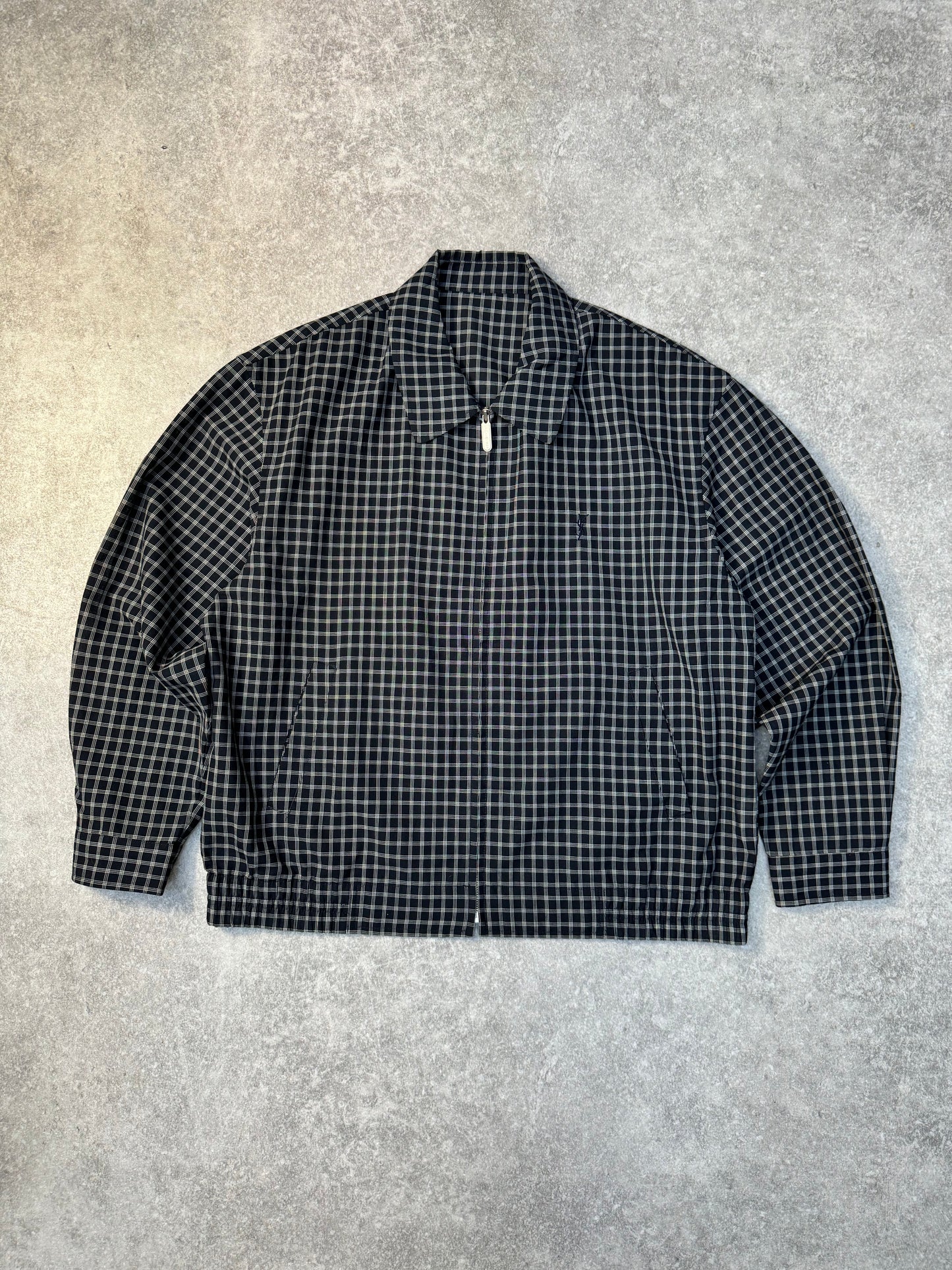 Yves Saint Laurent Navy Check Lightweight Cotton Harrington Jacket