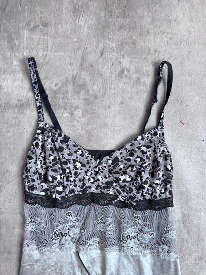 Lace Layered Grey Printed Cami Top