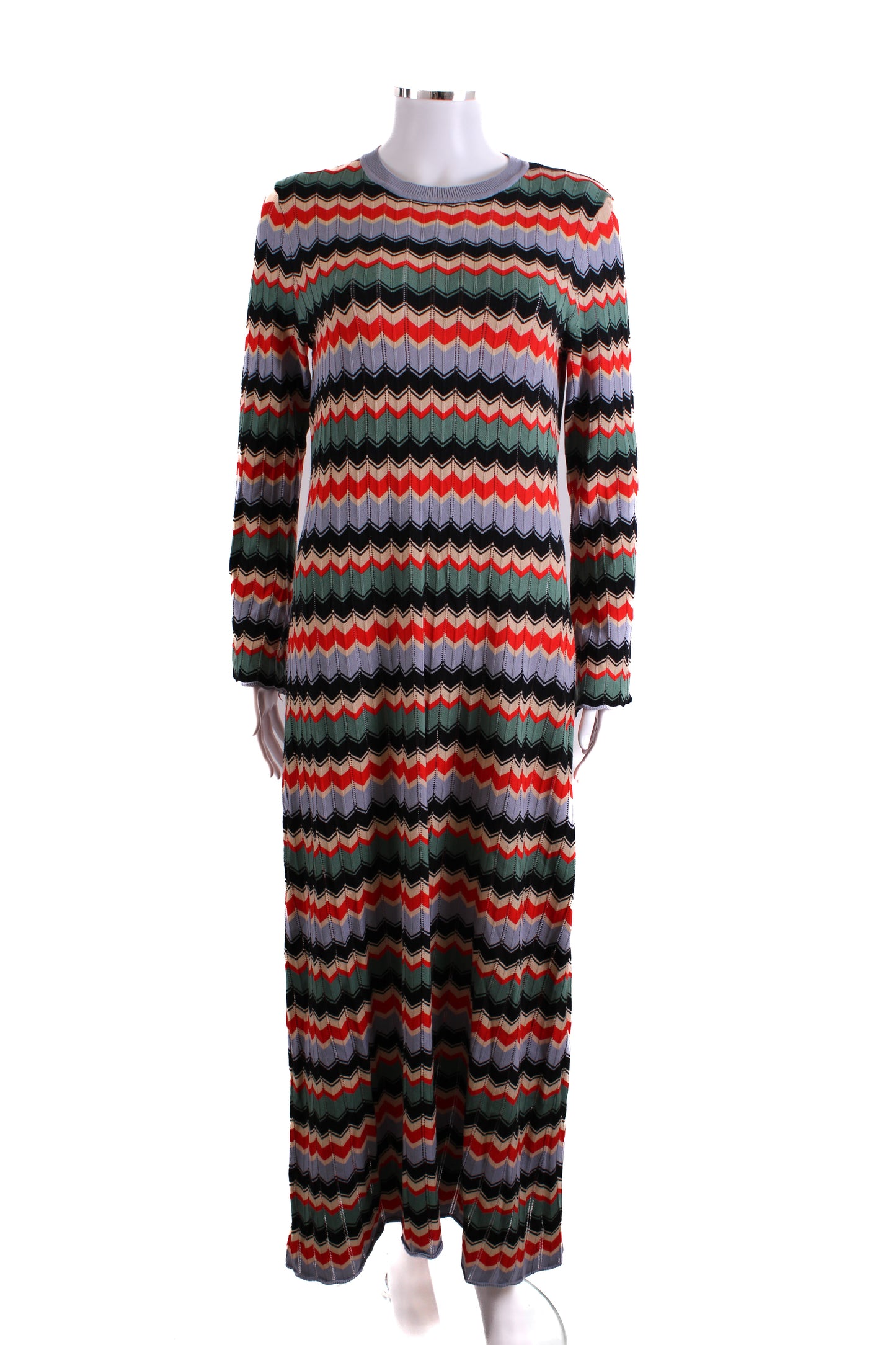 Rixo L/S Chevron Knit Dress Red/ Cream 10 | O/S, Cream