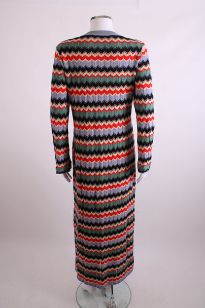 Rixo L/S Chevron Knit Dress Red/ Cream 10 | O/S, Cream