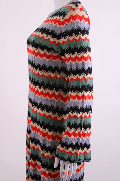 Rixo L/S Chevron Knit Dress Red/ Cream 10 | O/S, Cream
