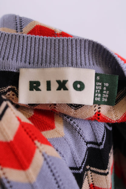 Rixo L/S Chevron Knit Dress Red/ Cream 10 | O/S, Cream