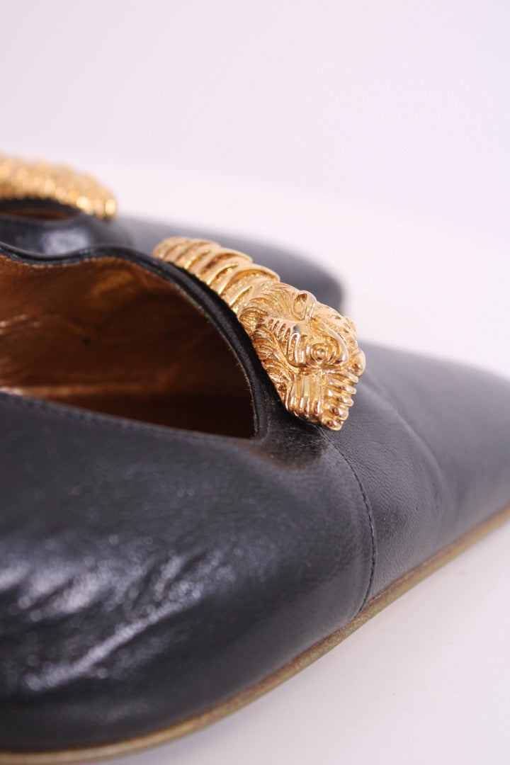 Gucci Dragon Accent Slingback Heels Black/ Gold 40.5 | DEFAULT TITLE, Black
