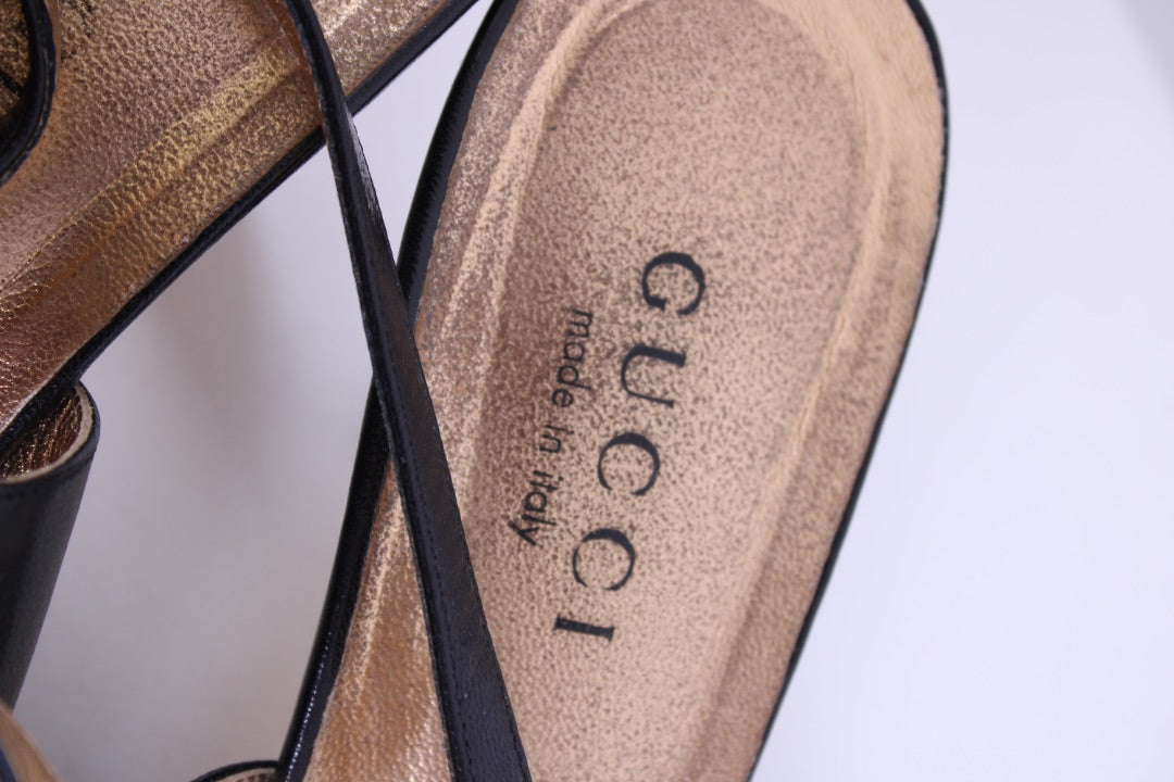Gucci Dragon Accent Slingback Heels Black/ Gold 40.5 | DEFAULT TITLE, Black