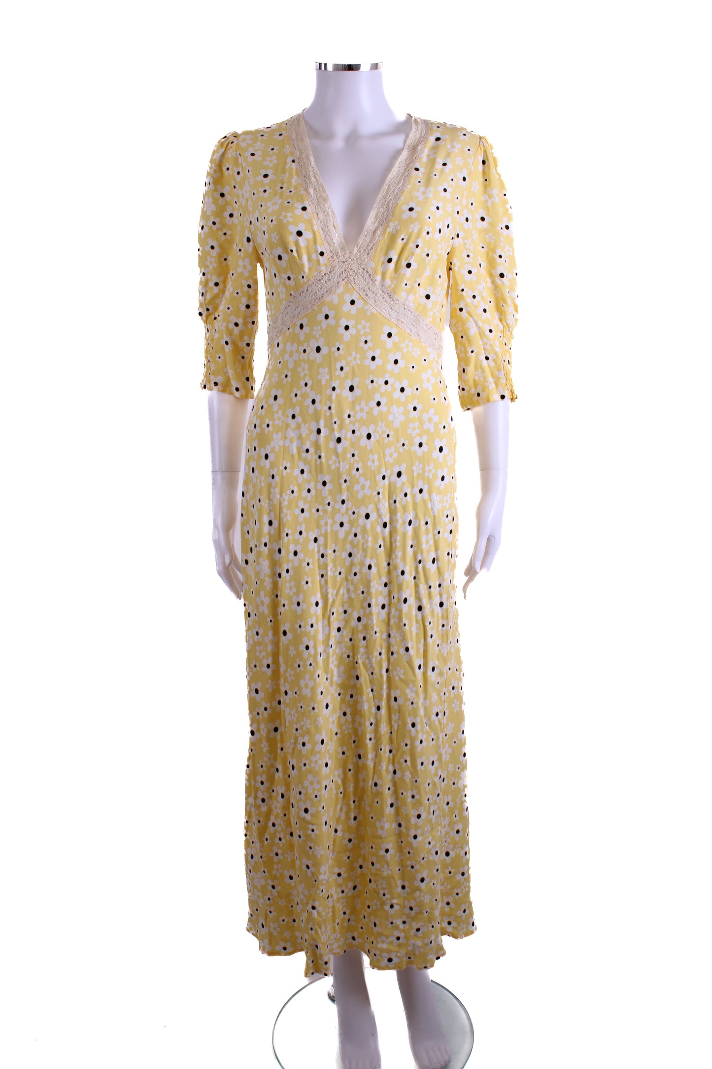 Rixo S/S Flower Print Dress Yellow/ White 10 | O/S, White