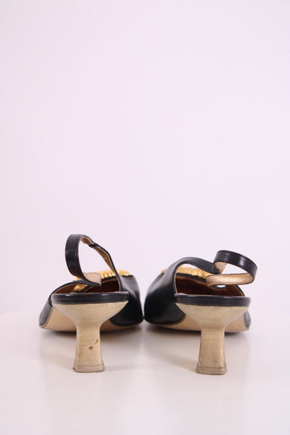 Gucci Dragon Accent Slingback Heels Black/ Gold 40.5 | DEFAULT TITLE, Black
