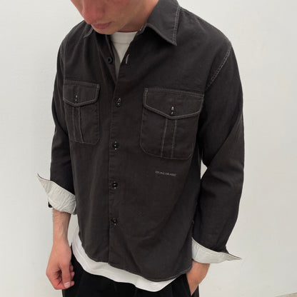 Stone Island Brown 00s Wool Contrast Stitch Shirt | Medium, Brown