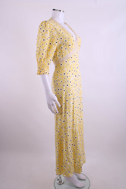 Rixo S/S Flower Print Dress Yellow/ White 10 | O/S, White