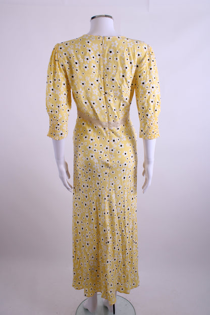 Rixo S/S Flower Print Dress Yellow/ White 10 | O/S, White
