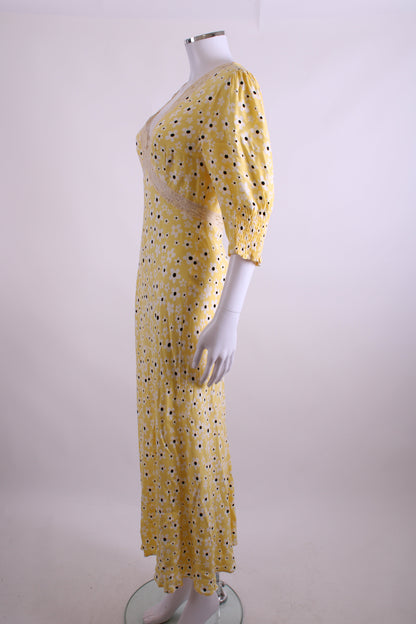 Rixo S/S Flower Print Dress Yellow/ White 10 | O/S, White