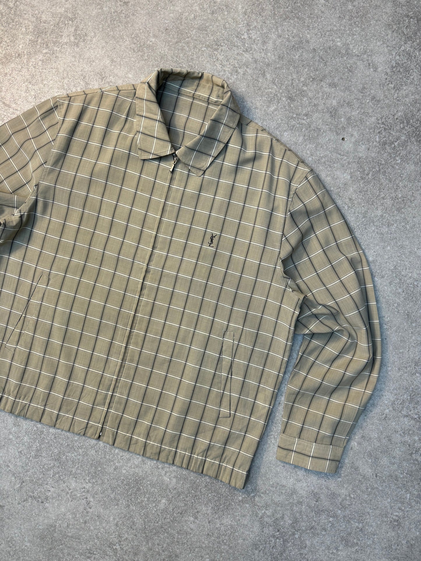 Yves Saint Laurent Beige Check Lightweight Cotton Harrington Jacket