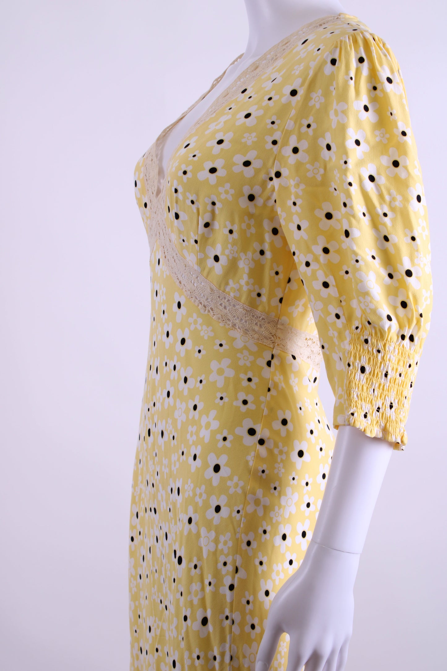 Rixo S/S Flower Print Dress Yellow/ White 10 | O/S, White