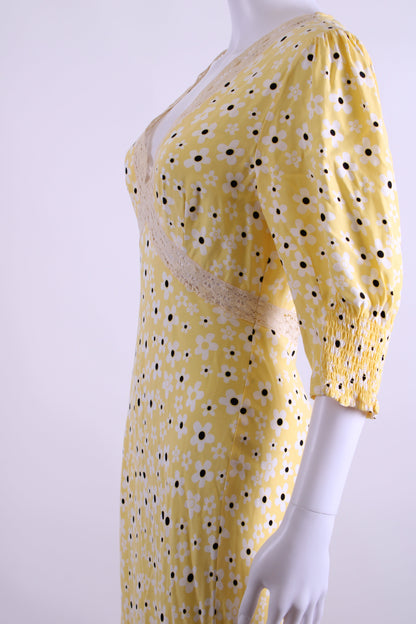 Rixo S/S Flower Print Dress Yellow/ White 10 | O/S, White
