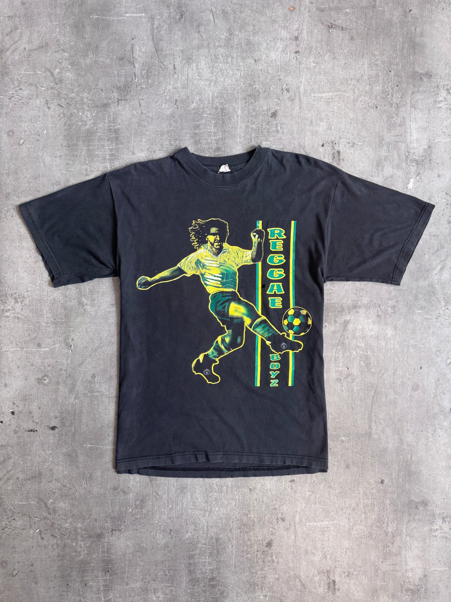Reggae Boyz Faded Black Graphic Tee | Extra Large, Multicoloured