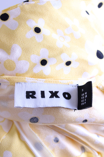 Rixo S/S Flower Print Dress Yellow/ White 10 | O/S, White