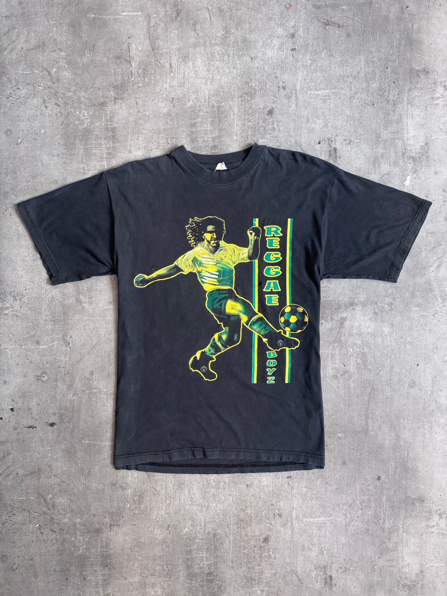 Reggae Boyz Faded Black Graphic Tee | Extra Large, Multicoloured