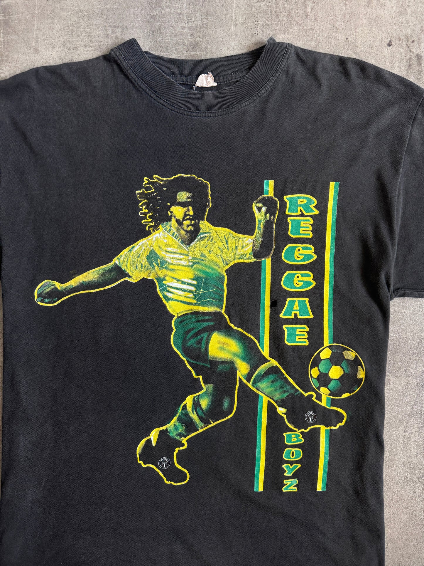 Reggae Boyz Faded Black Graphic Tee | Extra Large, Multicoloured