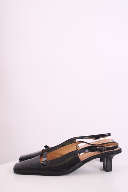 Gucci Square Toe Slingback Heels Black 40.5 | DEFAULT TITLE, Black