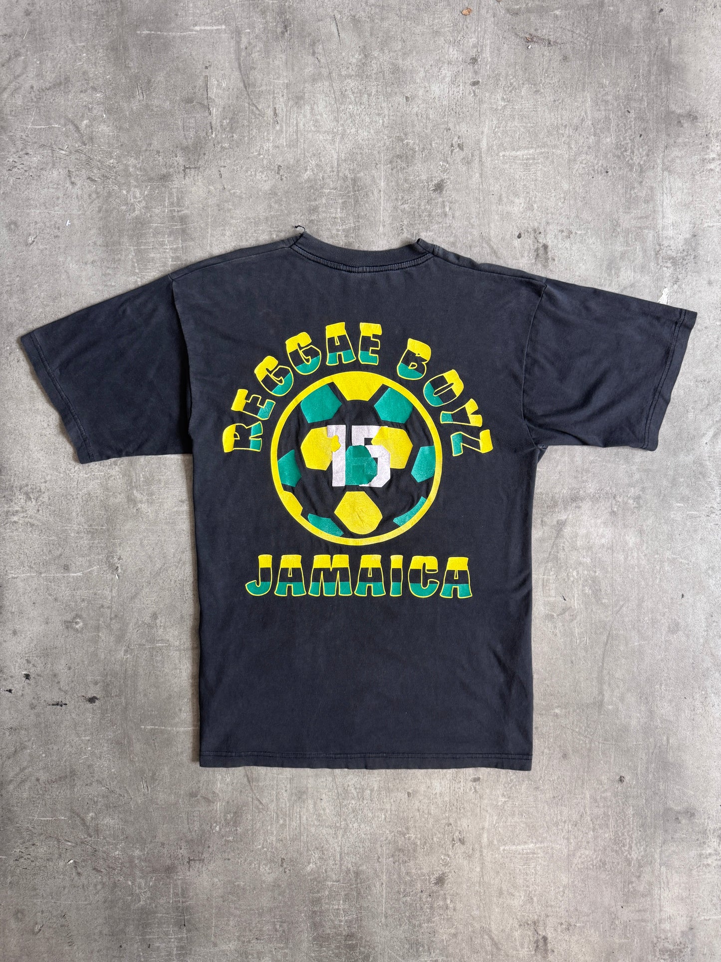 Reggae Boyz Faded Black Graphic Tee | Extra Large, Multicoloured